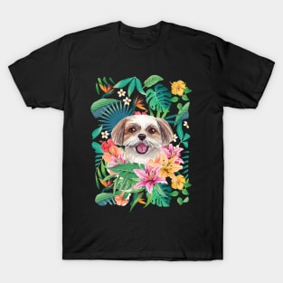 Tropical Red White Shih Tzu 1 T-Shirt